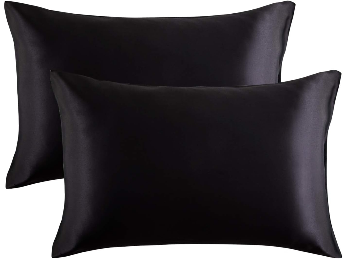 Conjunto De 2 Fronhas De Seda Gelada - Pretas, 50 X 74 Cm (20 X 29 Polegadas)