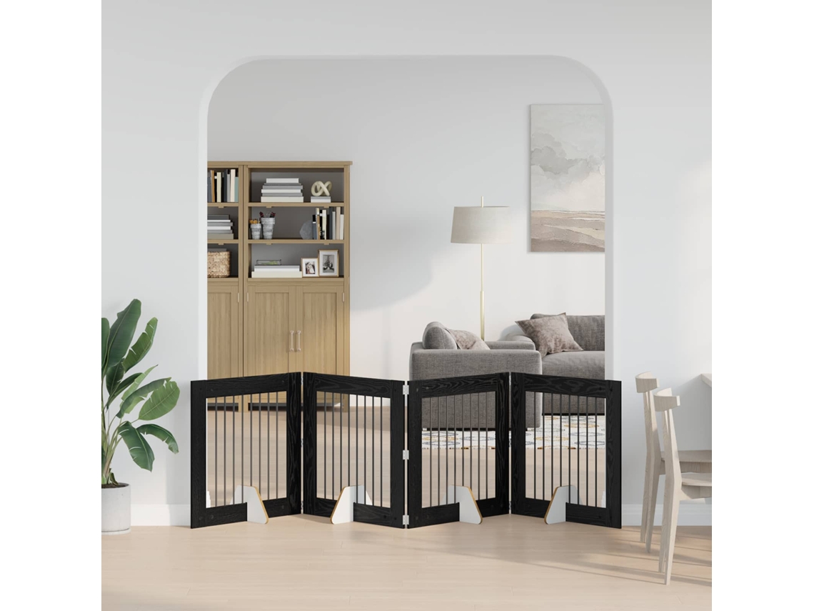Vidaxl Portão Dobrável Com Suportes 4 Pcs Carvalho Preto