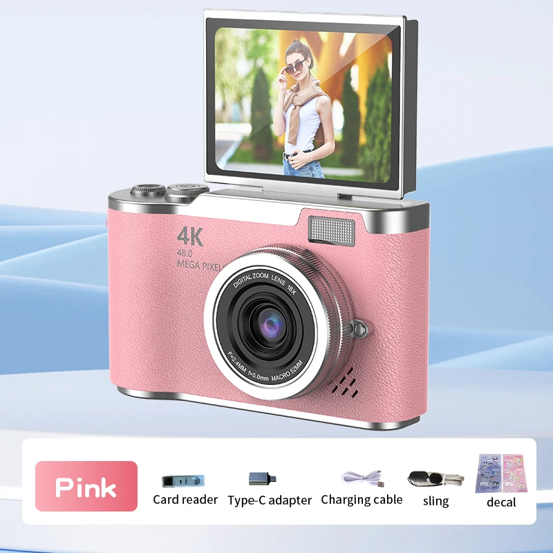 (rosa) Câmera Digital 4k De 48mp, Recarregável, Tela De 2,4 Polegadas, Ideal Para Iniciantes.