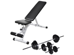 Vidaxl Banco Musculação C/ Conjunto De Barras E Halteres 30,5 Kg