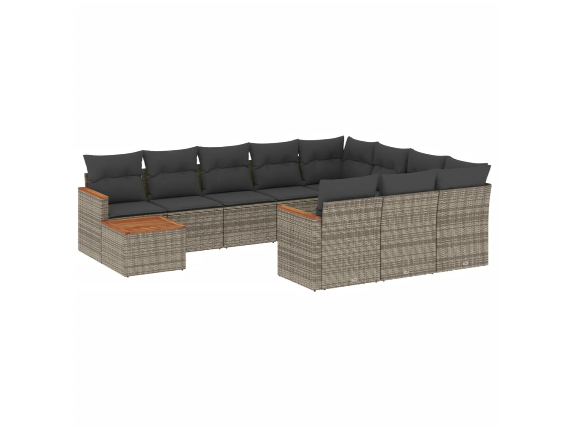 Conjunto de 11 Sofás de Jardim com Almofadões Vime Pe Cinzento MAISON EXCLUSIVE
