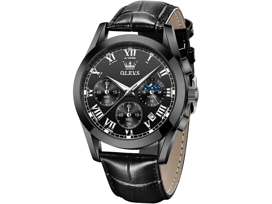 Lurelia Relógio Cronógrafo Masculino, Movimento De Quartzo, Data/calendário, Luminoso, Couro, Resistente À Água 30m, Dourado E Preto