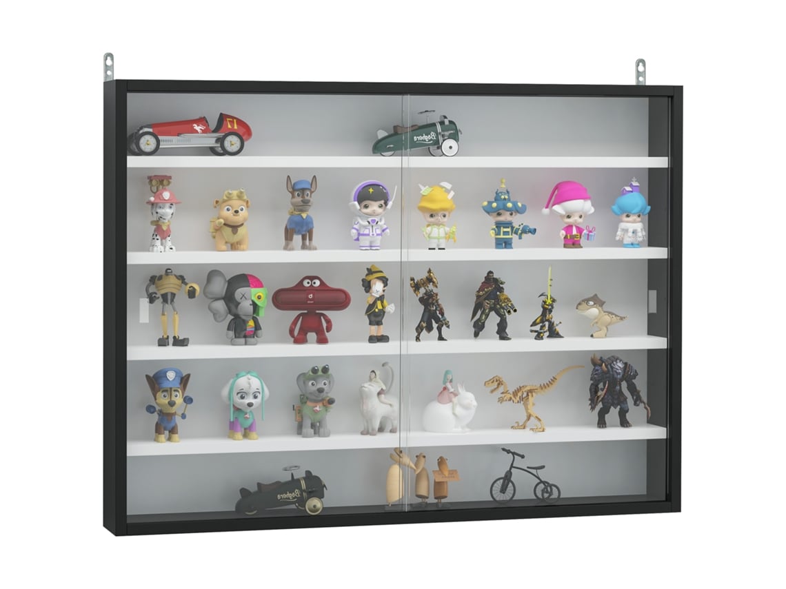 Vitrine de Parede com Prateleiras Ajustáveis, Portas de Vidro, 80x9,5x60 Cm, Preto e Branco ORBITRA COMMERCE