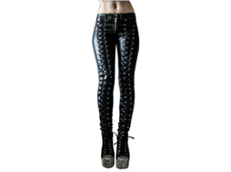 2026-leggings De Couro Falso Para Mulher, Calças Skinny Góticas Punk Com Forro Polar E Fecho De Cordão L Negro