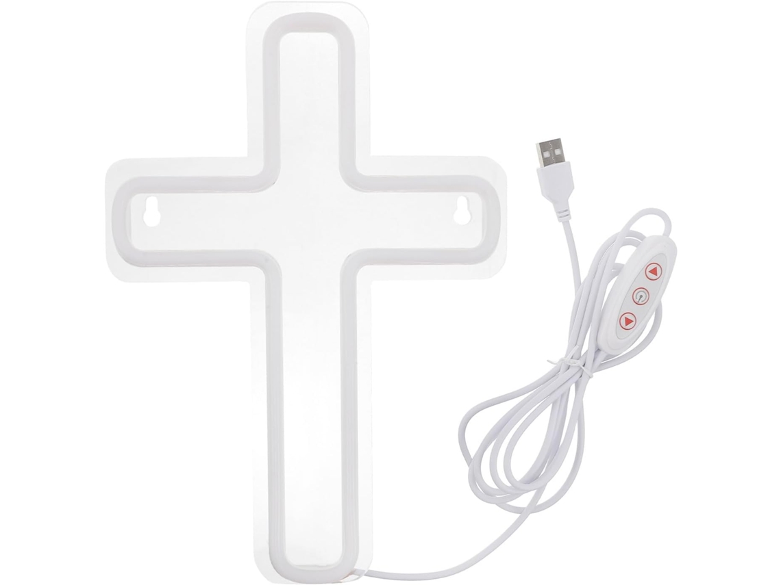 Crucifixo Iluminado Em Acrílico Branco Quente, 29 X 20 Cm - Decoração Led -