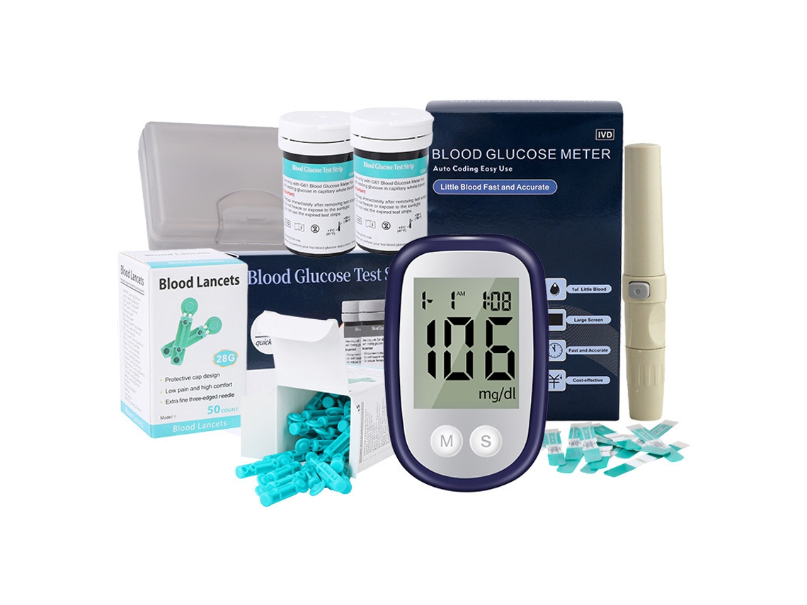 Medidor De Glicose No Sangue, Kit Completo Com Tiras De Teste E Lancetas 28g, Monitor De Diabetes Rápido E Preciso