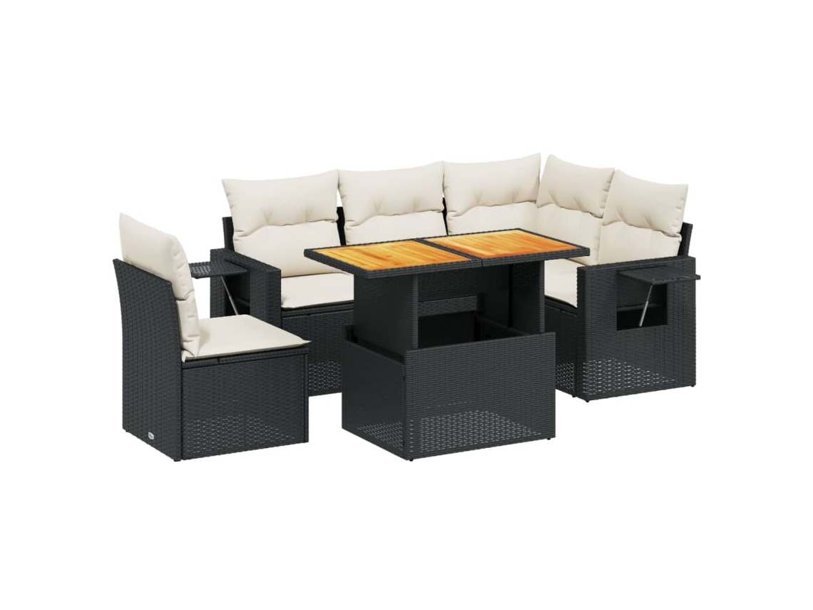 Conjunto Sofás de Jardim 6 Pcs com Almofadões Vime Pe Preto MAISON EXCLUSIVE (6 pcs)