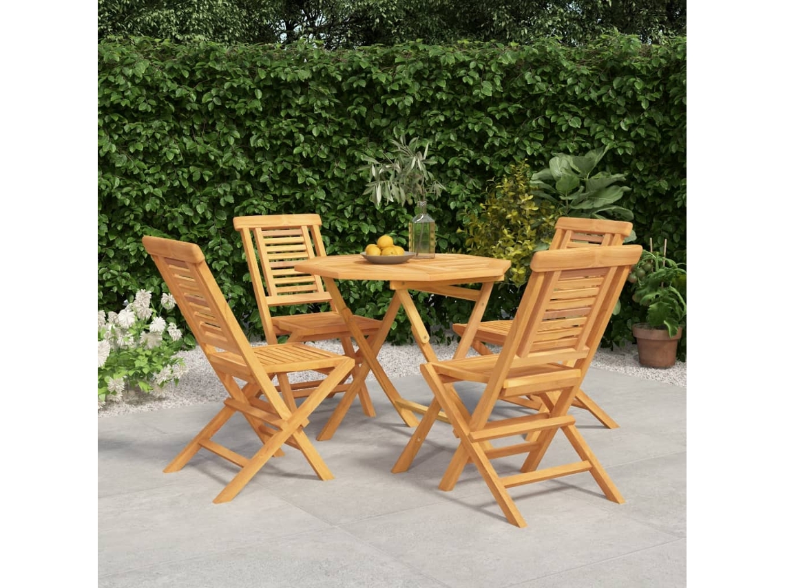 Vidaxl 5 Pcs Conjunto De Jantar P/ Jardim Madeira De Teca Maciça