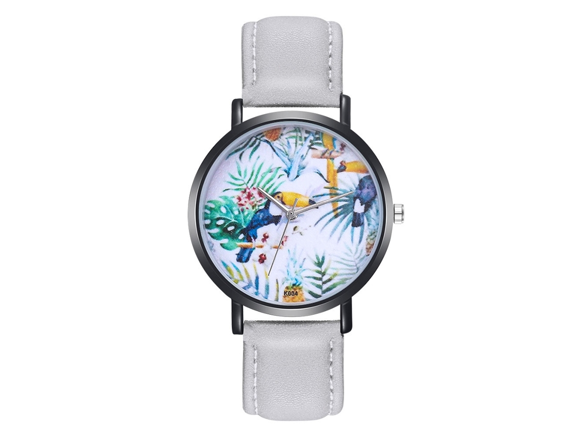 Relógio de Pulso Feminino de Quartzo Casual com Pulseira de Couro Pu Cinza Clássico