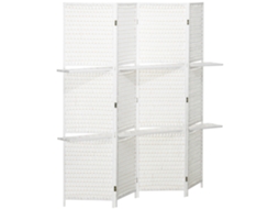 Biombo Corda de Papel, Bambu e Madeira de Pinho Cor Branco 181x1.6x180 cm Homcom