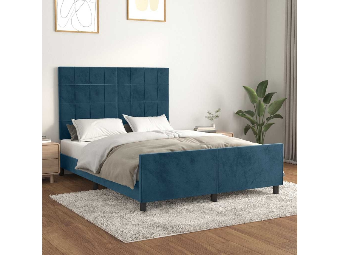 Vidaxl Estrutura De Cama Sem Colchão 140x190 Cm Veludo Azul-escuro