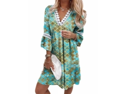 Vestido mini boho 2026 com mangas 3/4 e decote em V, ideal para férias de verão na praia, modelagem solta.