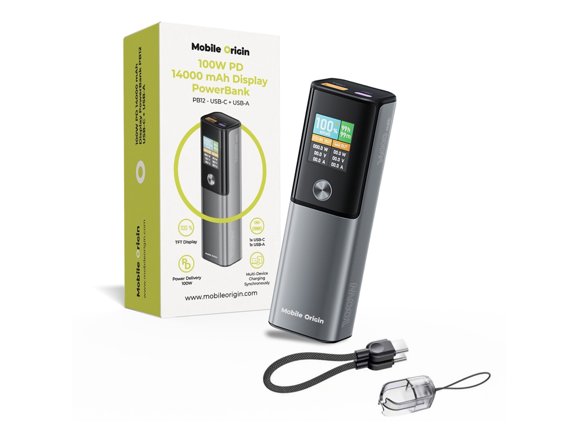 Powerbank MOBILE ORIGIN 14000mah 100w Pd, para Macbook, Usb c e Usb a | MOBILE ORIGIN