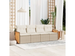 4 Pcs Conjunto De Sofás Para Jardimconjuntos Relax Jardimconjunto De Jantar C/ Almofadões Vime Pe Bege Cfw116163 Lovely Home