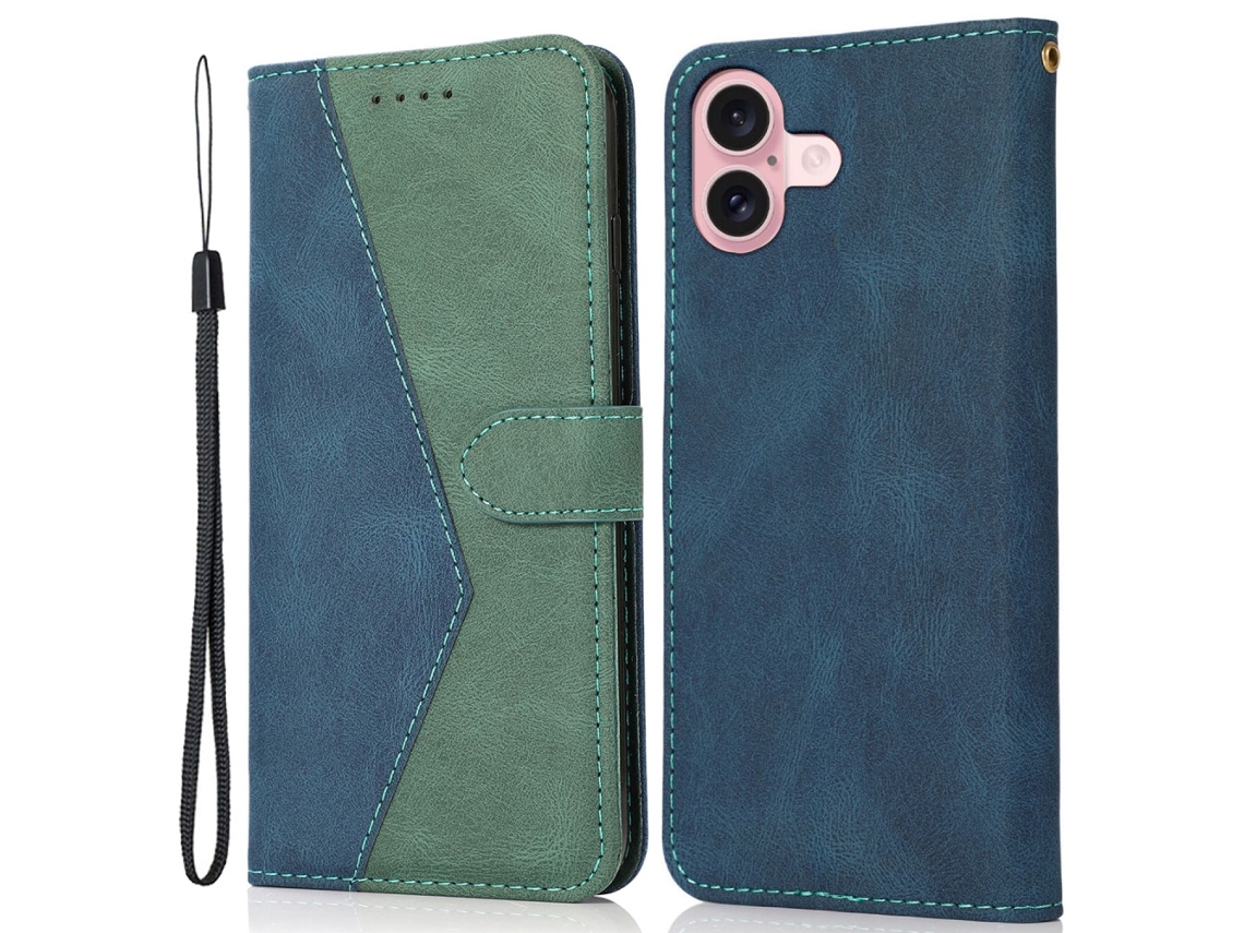 Capa Em Couro Pu Magnético Para Apple Iphone 16 Plus - Azul Verde