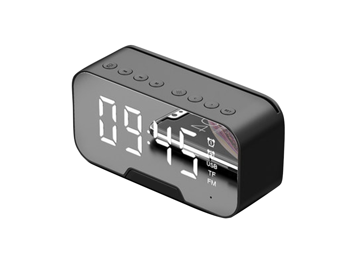 Rádio Relógio Digital, Com Rádio Fm, Alto Falante Bluetooth, Alarme Duplo, Grande Display Led, Leitor De Música, Suporte Preto