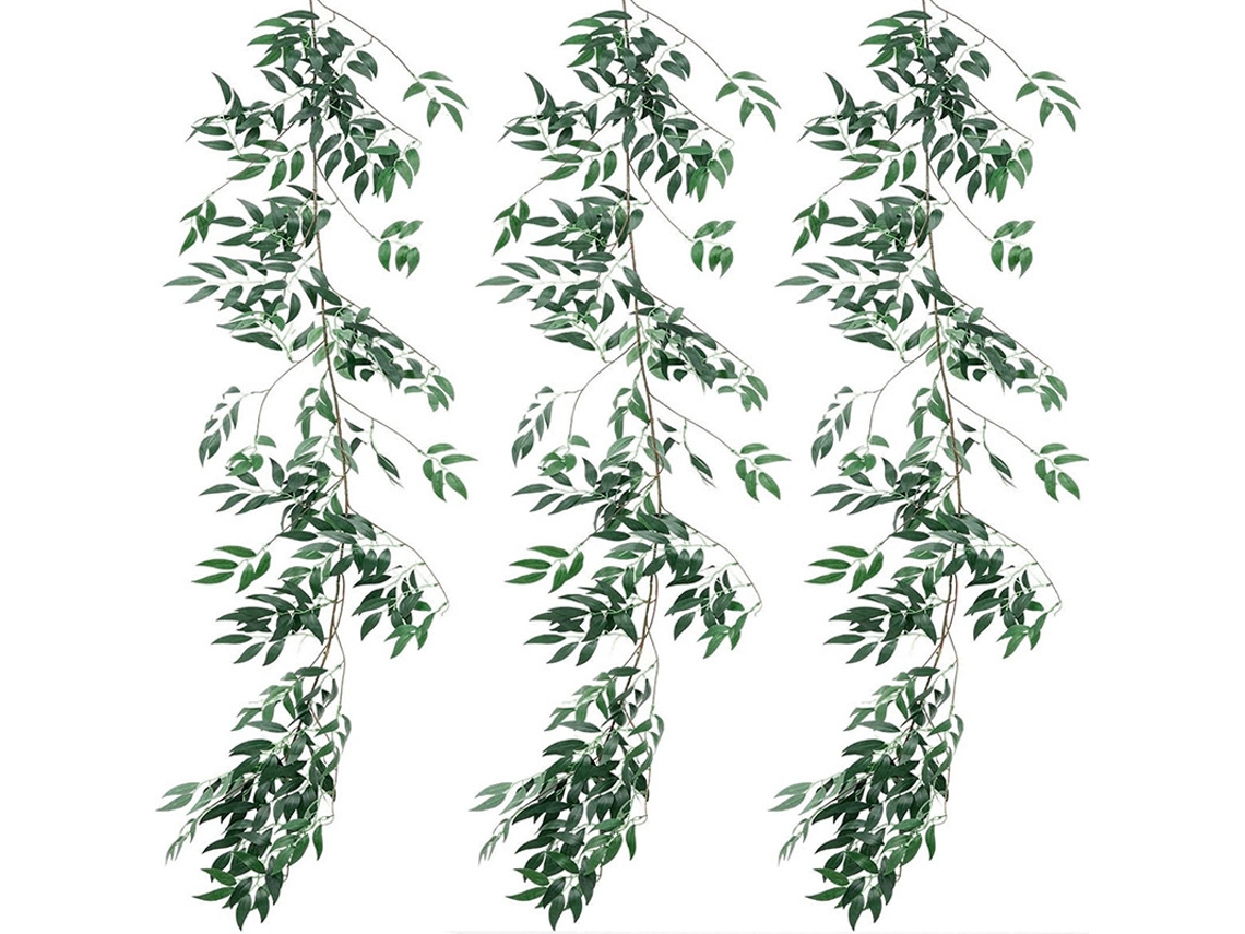 Conjunto de 5 Ramos Artificiais Salgueiro Feitos Rattan, Planta de Salgueiro Artificial Verde para Pendurar BRILVIBERA