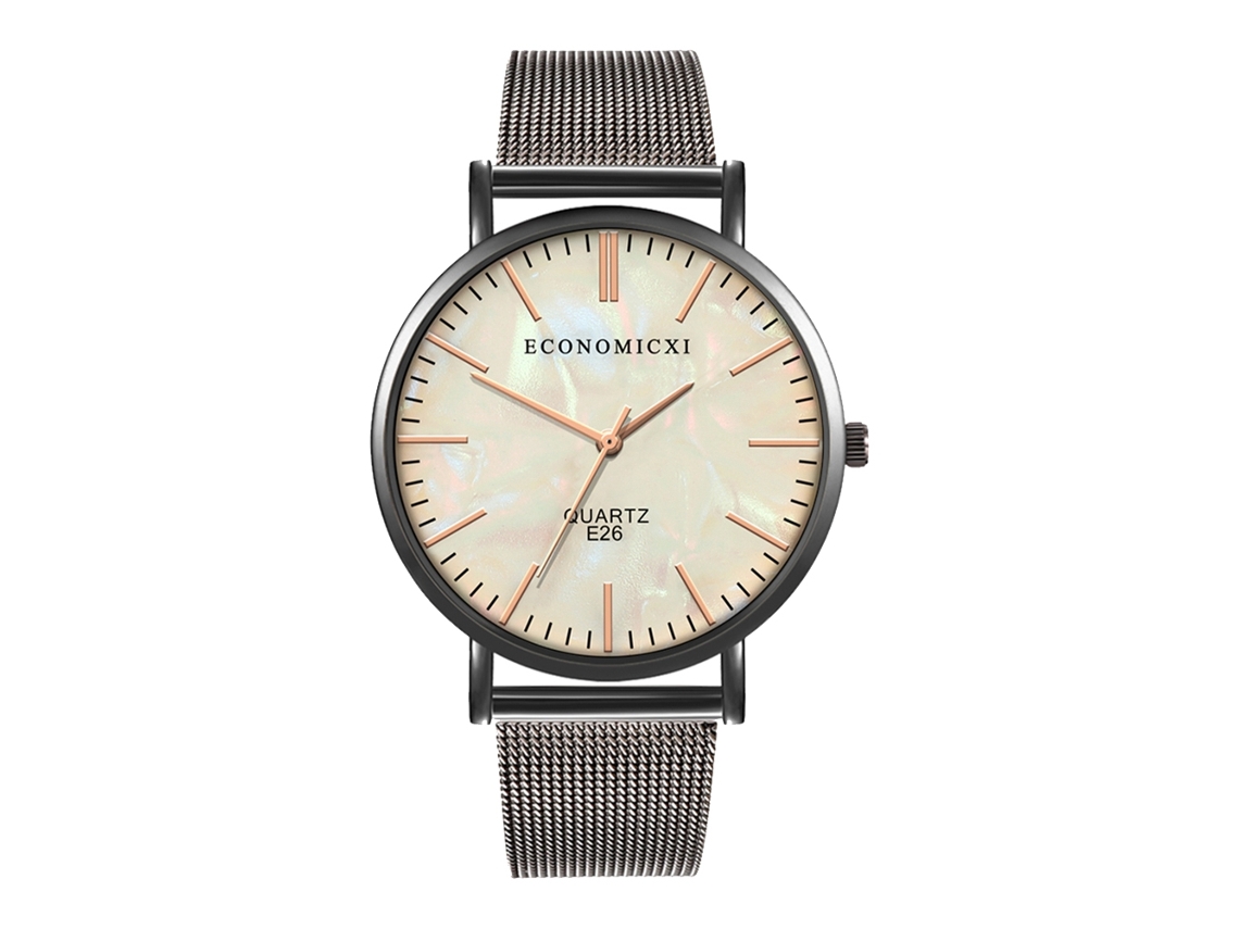Reloj De Pulsera Para Hombre Con Correa De Malla De Aleación Dial Redondo Analógico Blanco Negro