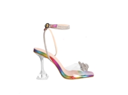 Zapatos De Noiva Sandálias Com Salto E Laço De Pedras Strass Ajustáveis Com Cuña De 9,5 Cm 43 Arcoíris