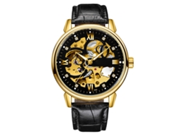 Relógio masculino Tevise automático esqueleto com pulseira de couro, luminoso e resistente à água (3 ATM).