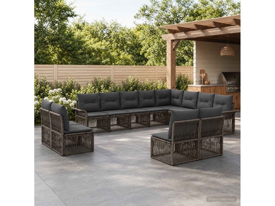 Vidaxl Conjunto De Sofá De Jardim 12 Pcs Cinzento Vime Pe
