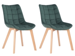 Cadeiras De Sala De Jantar Passaic Em Veludo - Clp - Conjunto De 2 - Verde - Madeira Maciça - Estilo Escandinavo Moderno