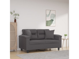 Sofá 2 Lugares Almofadas Decorativas 120cm Couro Artif. Cinza Lovely Home