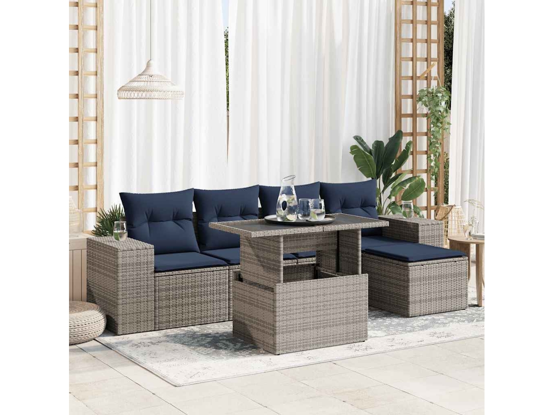 Vidaxl 6 Pcs Conjunto Sofás Jardim Com Almofadões Pe/acácia Cinzento