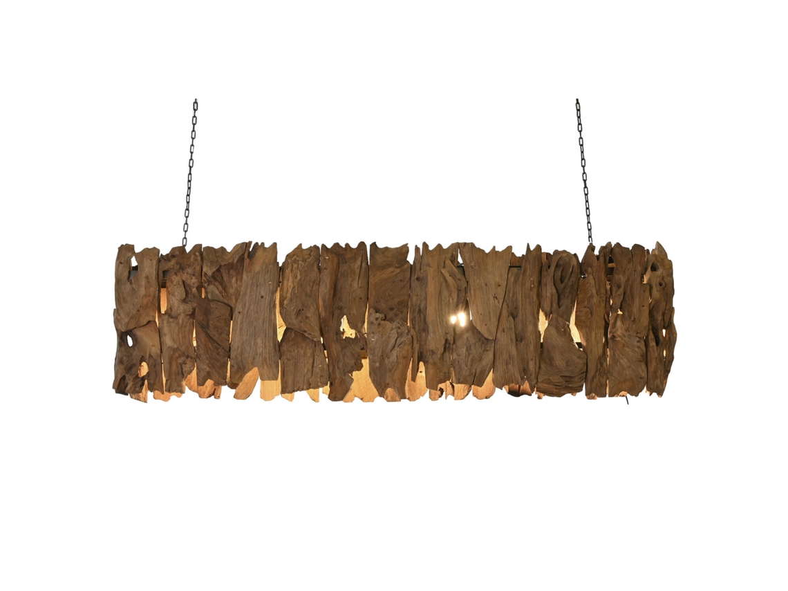 Luminária de Teto Artesanal em Teca e Ferro, 160x30x40cm ALEXANDRA HOUSE LIVING