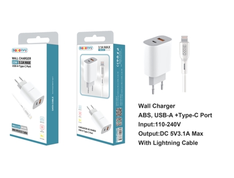 Carregador Com Duas Entradas Usb 2.0 + Type-C MODORWY Ma1116 (Branco)