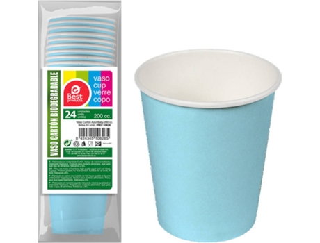 Pack 24Un Copo Papelão Azul Baby 200Cc BEST PRODUCTS GREEN