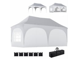 Tenda Dobrável Pop up 6x3m com 6 Painéis Laterais Removíveis, Altura Ajustável e Bolsa de Transporte, Cinza Claro. ORBITRA COMMERCE
