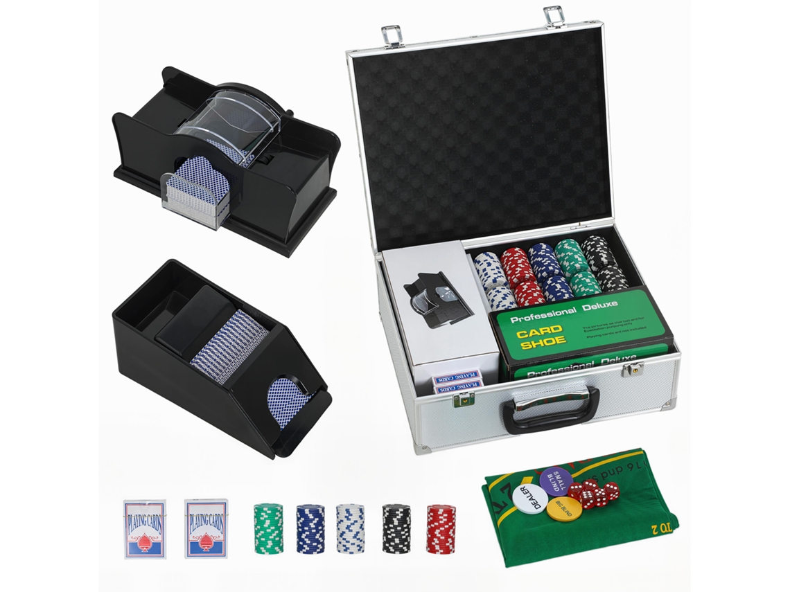 Maleta De Poker Coffret De Poker Completo 300 Fichas, Cartas De Jogar, Dados, Dealer, Tapete, Chaves, Caixa Em Abs, Prateado