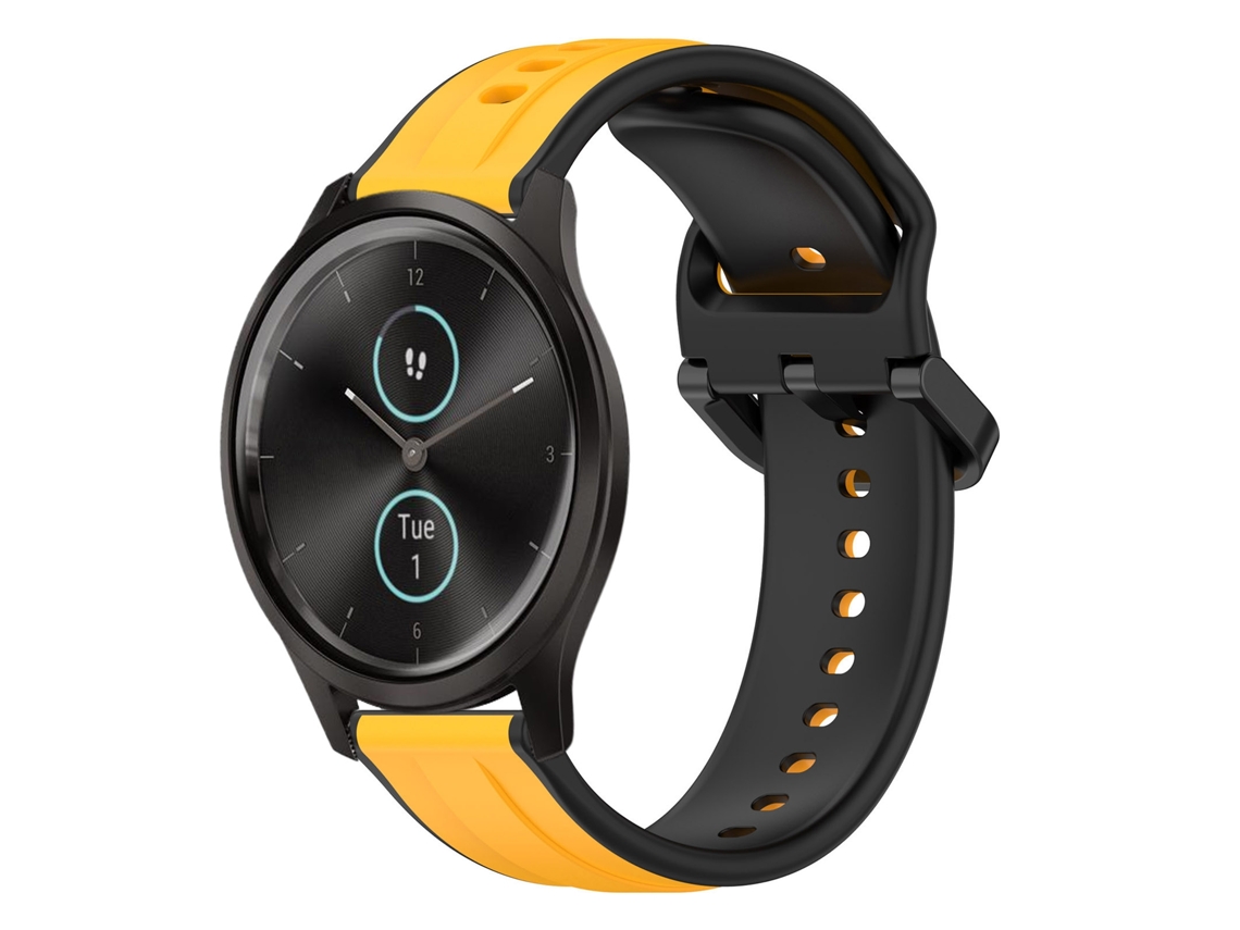 Bracelete de Smartwatch para Garmin VivoMove Style 20mm Loop Convexo de silicone de duas cores (amarelo + preto)