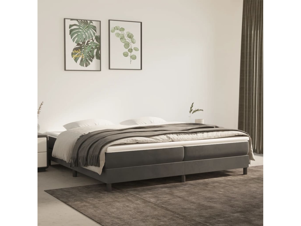 Vidaxl Cama Com Molas/colchão 200x200 Cm Veludo Cinzento-escuro
