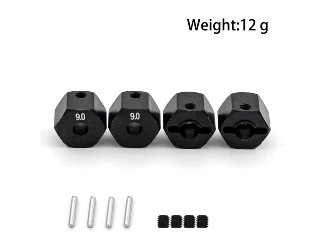 Adaptador hexagonal de roda de 12 mm com pinos para carro de controle remoto Axial SCX10 90046 Tamiya CC01 na escala 1/10