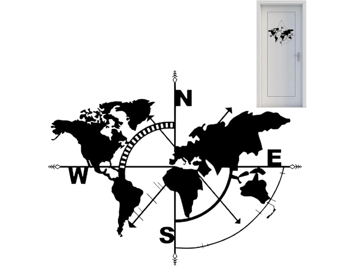 Mapa Mundi De Metal Para Decoração Parede 35 X 23 Polegadas Bússola Decorativa Ideal Casa,