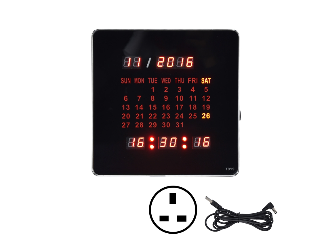 Relógio de parede digital Baok com memória, desligamento automático, alarme LED, calendário e plugue 100-240V (padrão Reino Unido).