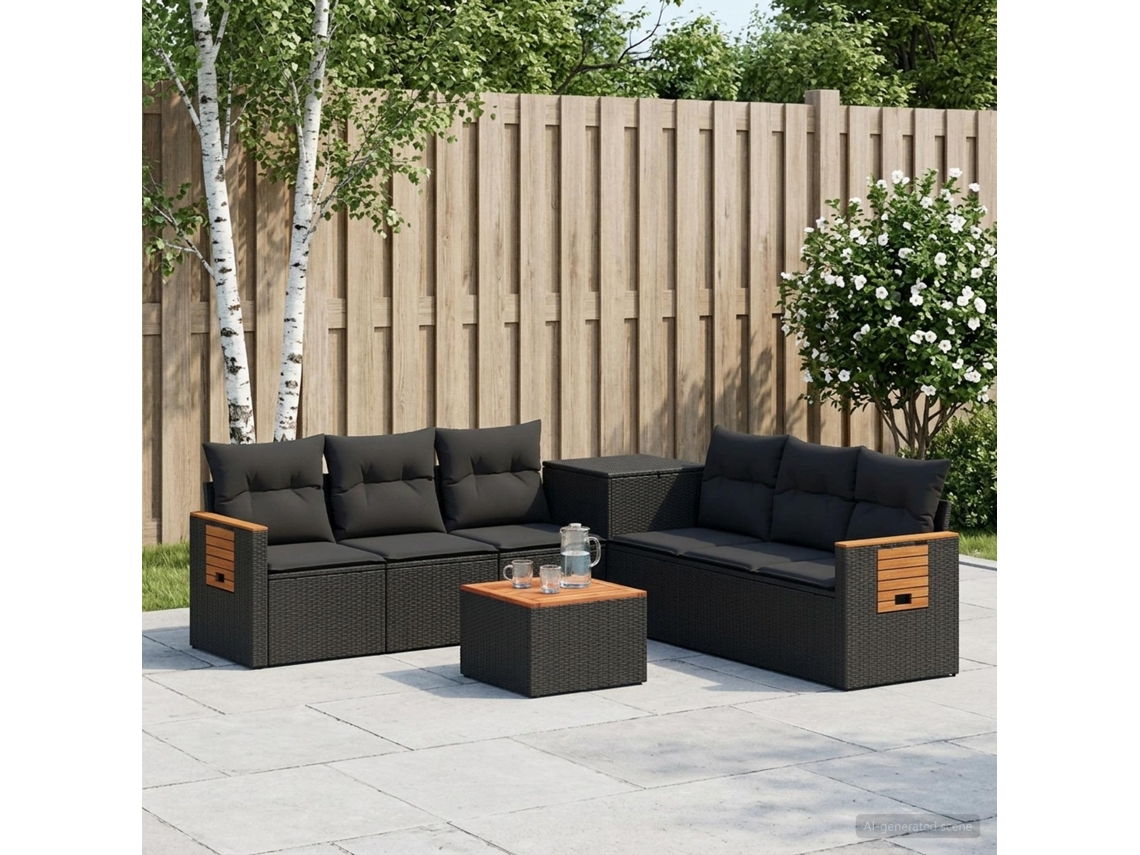 Vidaxl Conjunto De Sofás 8 Unid. Preto Rattan Poliéster E Aço