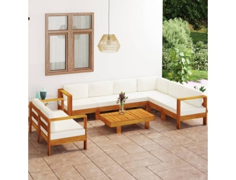 Conjunto de Relax com 8 Peças com Almofadas (63 x 63 x 60 - Madeira - Branco)