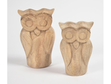 Peça Decorativa LUV SAFFRON Raw Hand Carved Wooden Owl Figurines Set Of 2