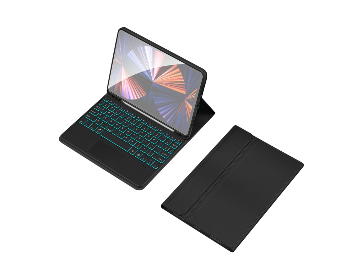 Teclado Sem Fio Bt Com Iluminação Traseira E Case De Couro Pu Para Ipad Air2/9.7(2017/2018)/pro9.7