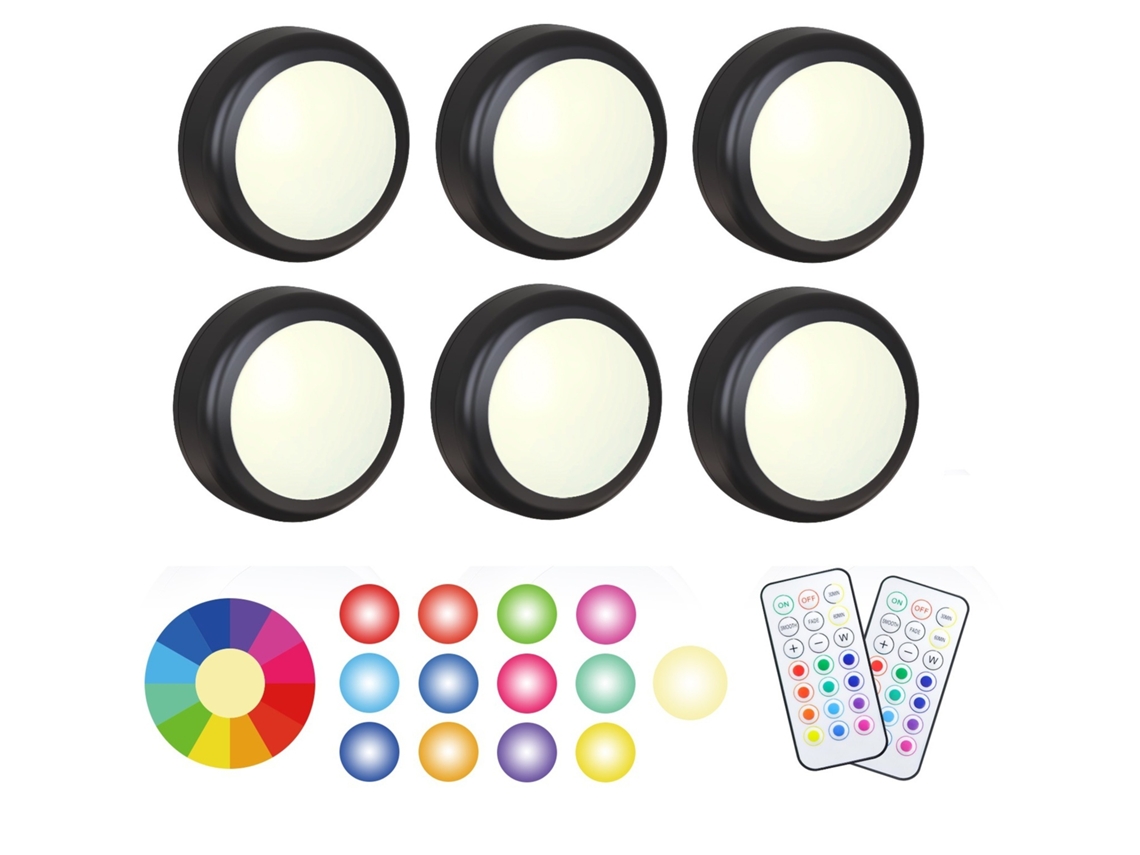 Faróis de Led 6 Peças com 2 Controles Remotos Design Rgb Muitas Cores Preto BRILVIBERA