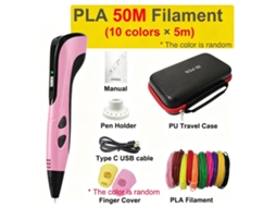 Caneta De Impressão 3d Usb Infantil,brinquedo Criativa Diy Com Caixa De Armazenamento, 5m X 10 Cores Filamentos Pla (rosa) Digitallab