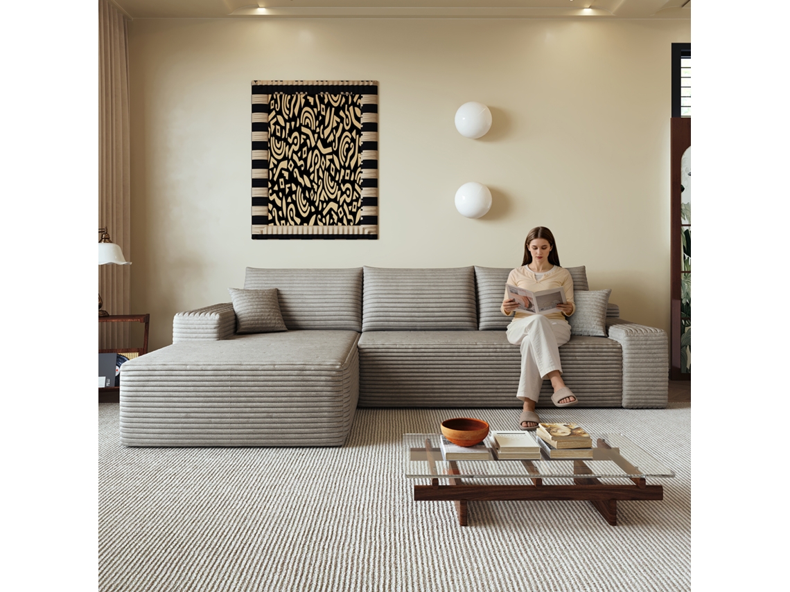 Sofá De Canto L Modular 270 Cm Com Chaise Longue, Assento Profundo, Moderno, Sem Montagem, Camel