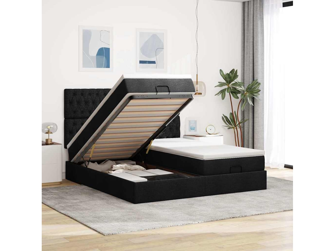 63 / 5,000vidaxl Estrutura De Cama Otomana Com Colchões Tecido Preto
