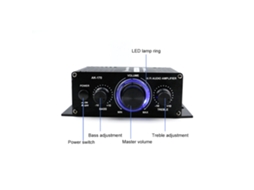 Amplificador Mali de áudio mini digital, 12V, 20W+20W, estéreo, controle de graves, agudos e volume, para carro e casa
