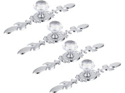 Conjunto De 4 Puxadores Cristal Prateados 781d Grandes Com Furo Único