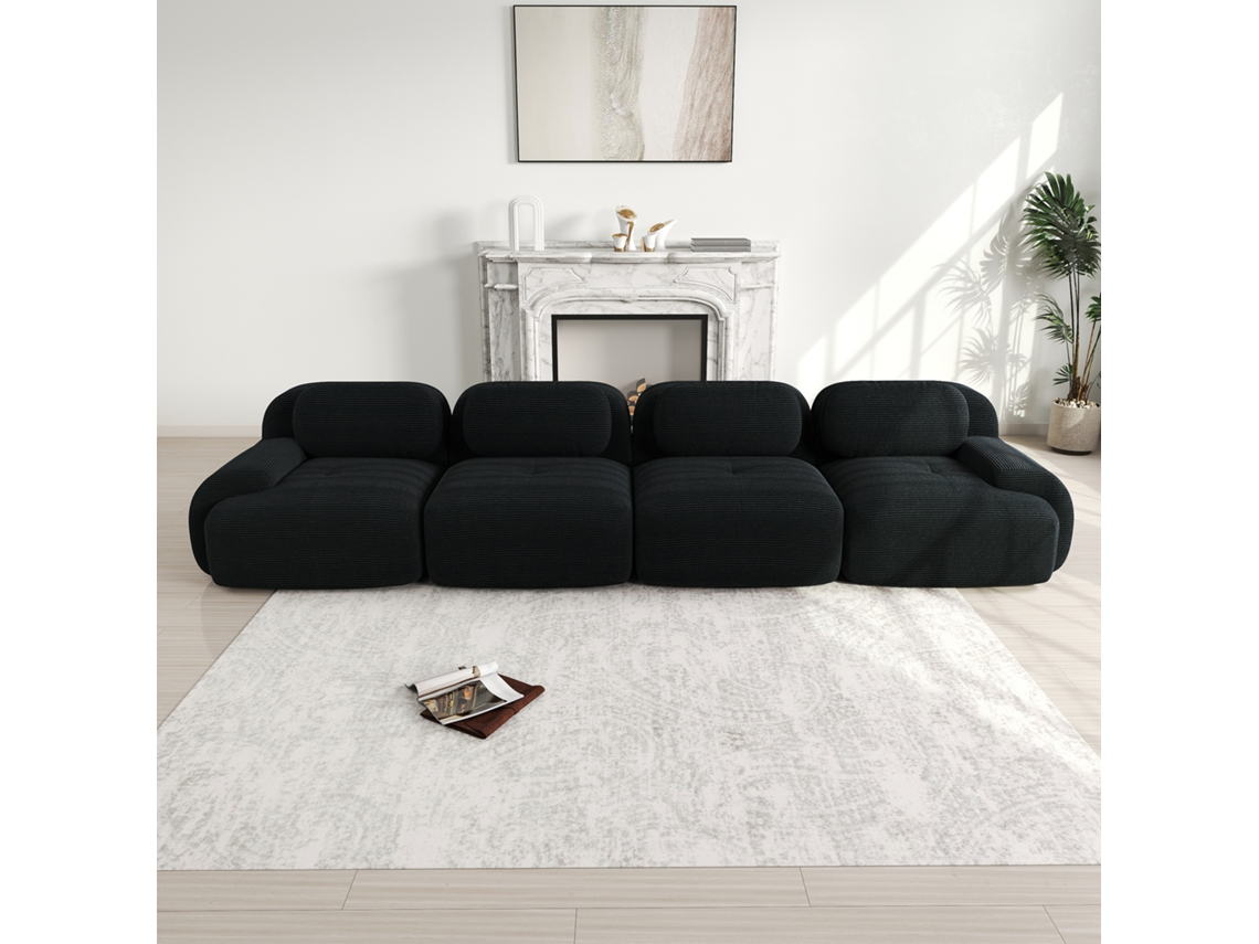 Sofá Grande: Console Removível, Usb-c, Bolso Lateral. Puff Inclus. Preto/cinza.-kd