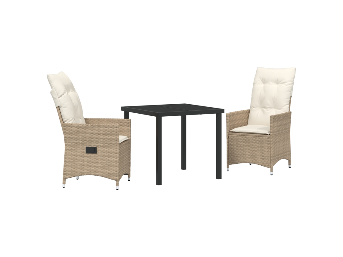 Conjunto 3 De Jantar De Jardim Vidaxl Com Almofadas Bege Rattan Poliéster